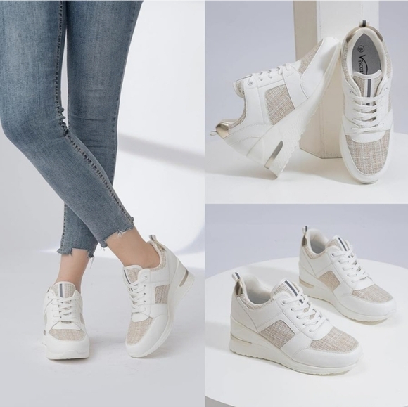 Women's Like New Cestfini High Heeled Wedge Sneakers, Fashion Platform/Hidden We - Picture 2 of 16